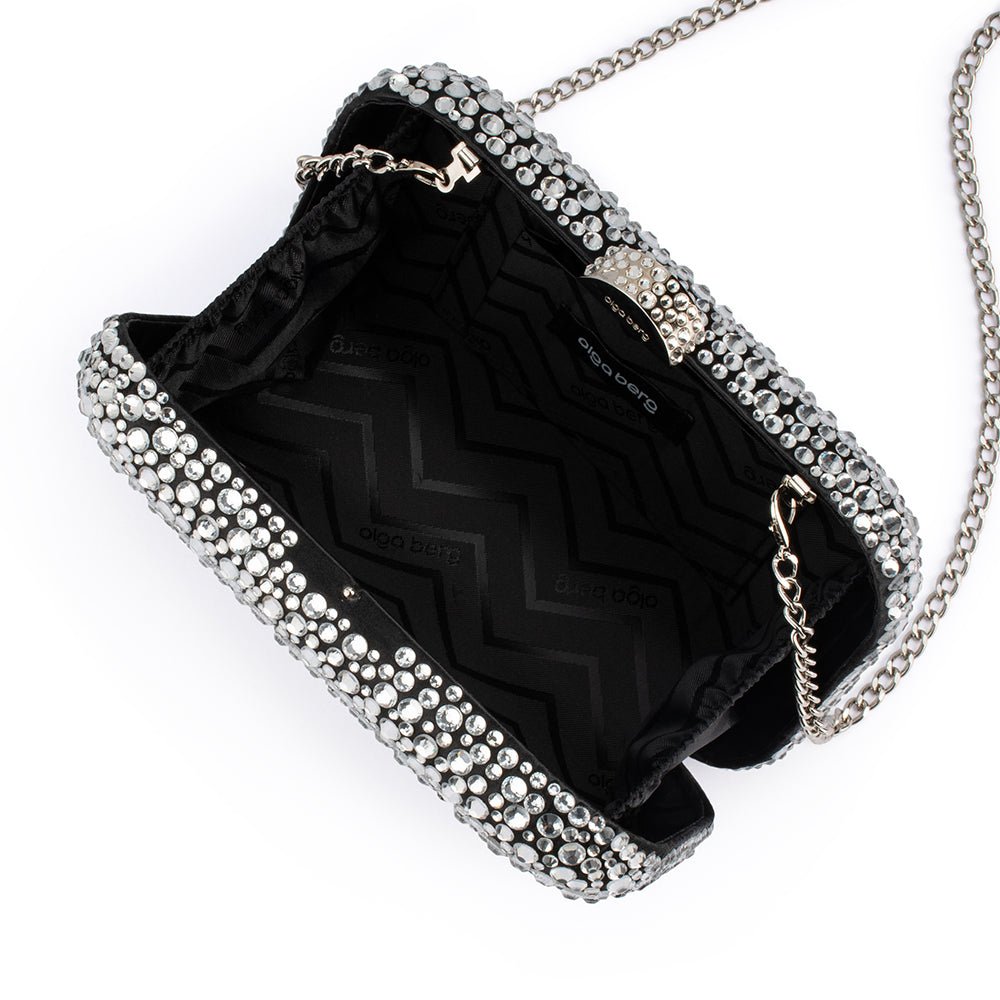 Olga Berg CASEY Hot Fix Encrusted Clutch (Silver)