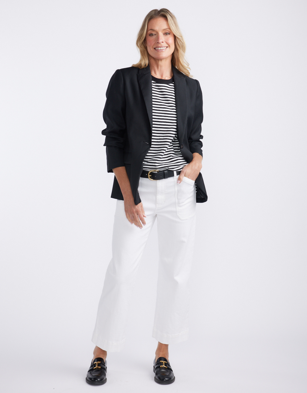 White & Co. Relaxed Tee (Black/White Stripe)