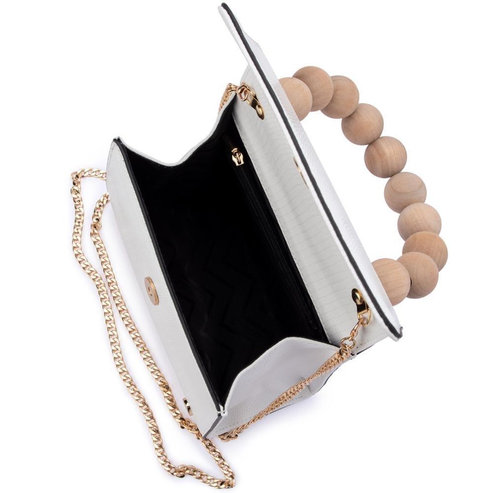 Olga Berg CAYLEE Wood Bead Handle Bag (White)
