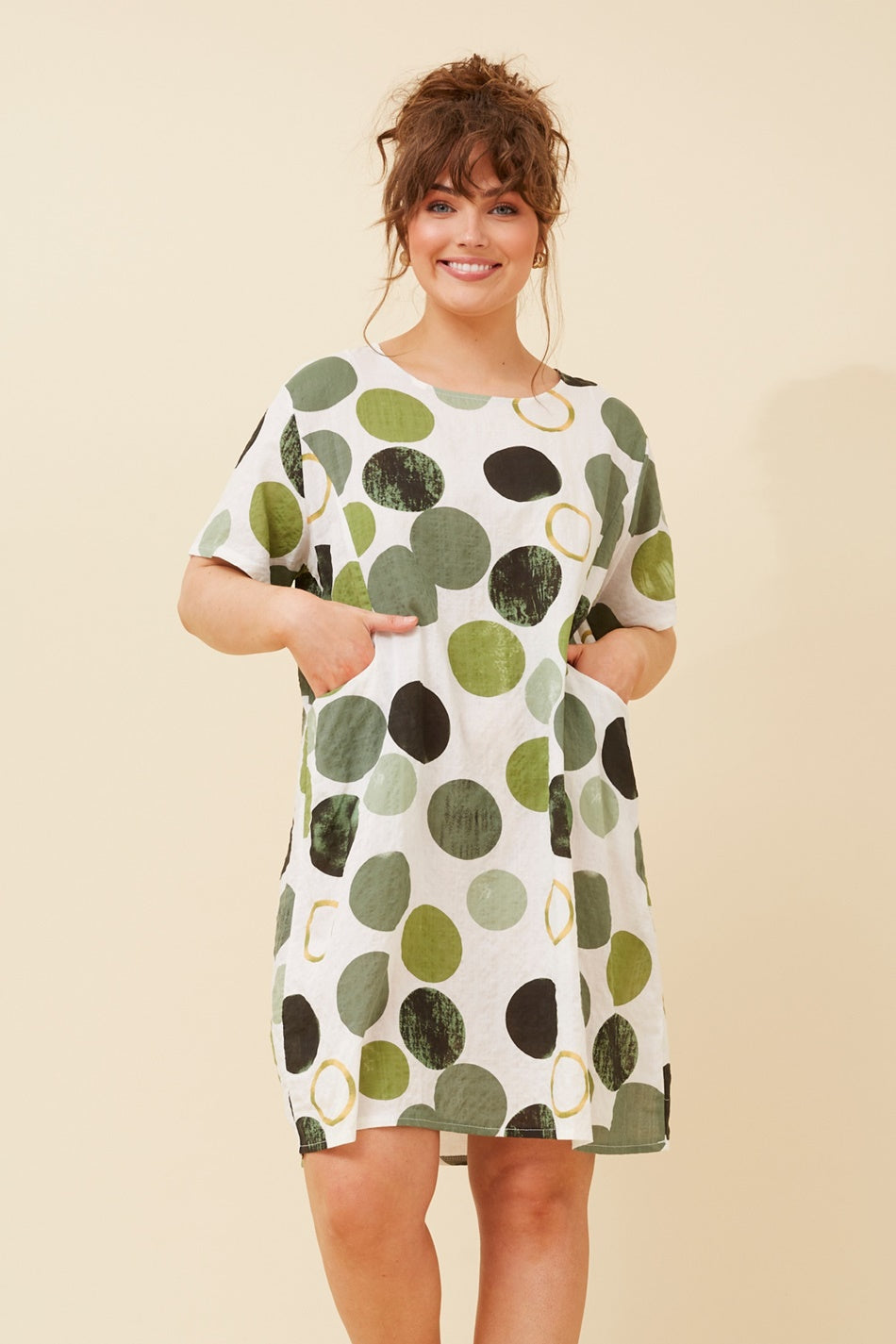 VINE POLKA DOT SHIFT DRESS (Emerald)