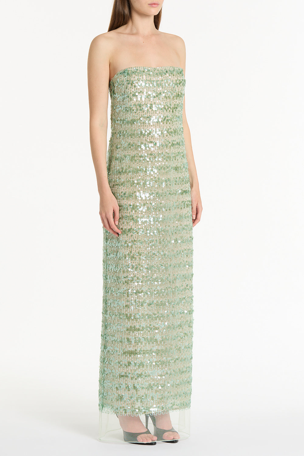 Carla Zampatti Celedon Sequin Strapless Gown (Green)