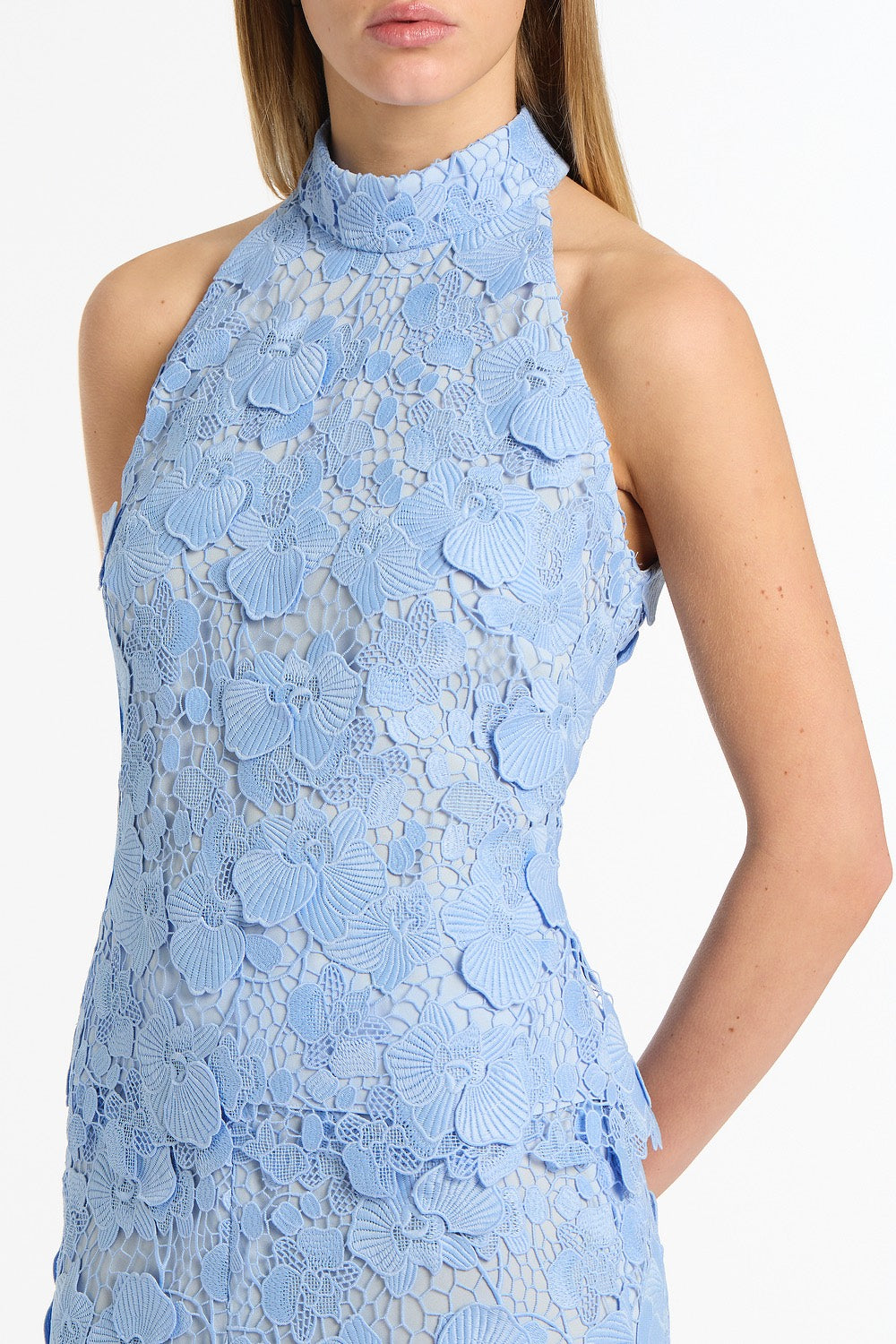 Carla Zampatti Celeste 3D Lace Halter Top (Blue)
