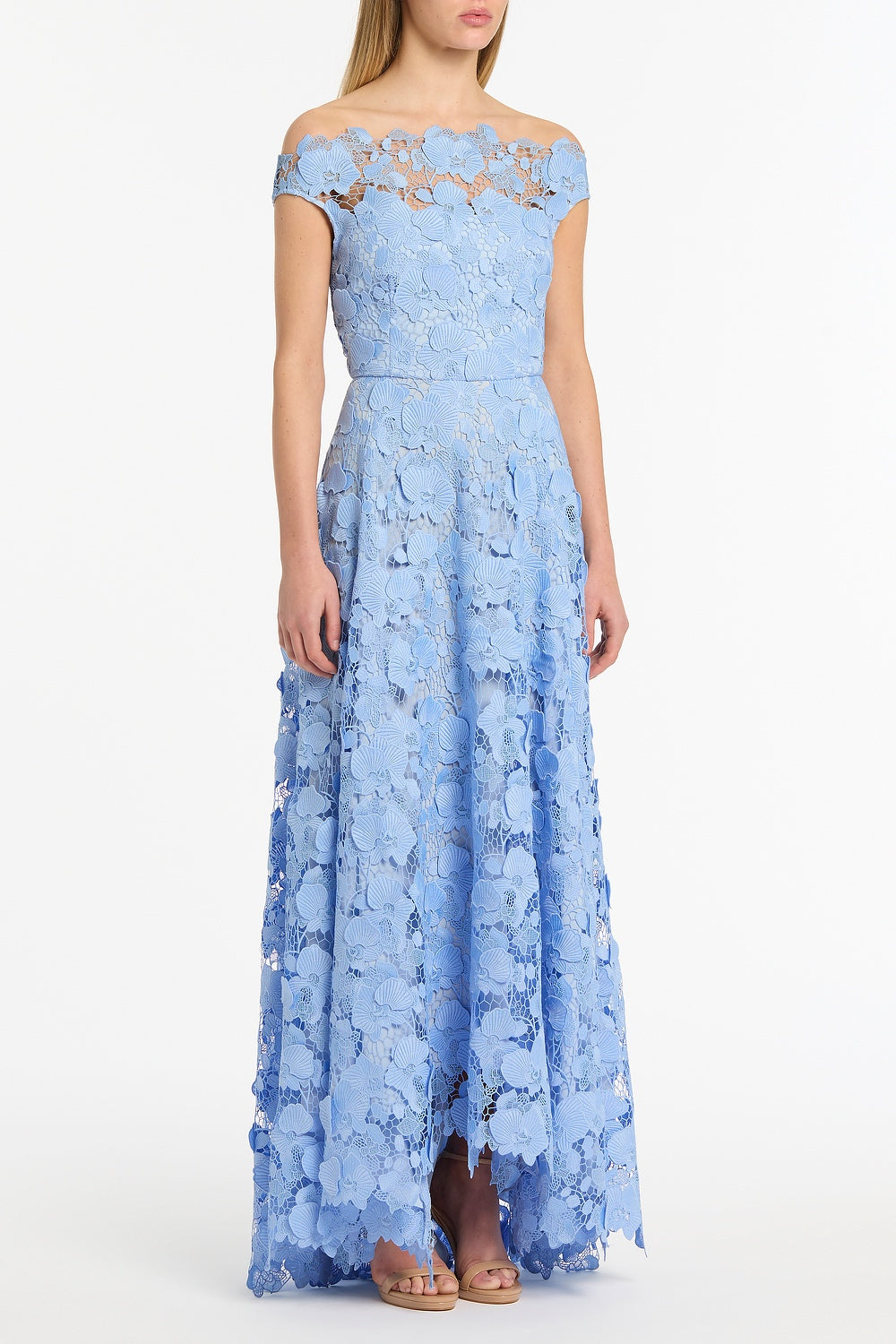 Carla Zampatti Celeste 3D Lace Off-Shoulder Gown (Blue)