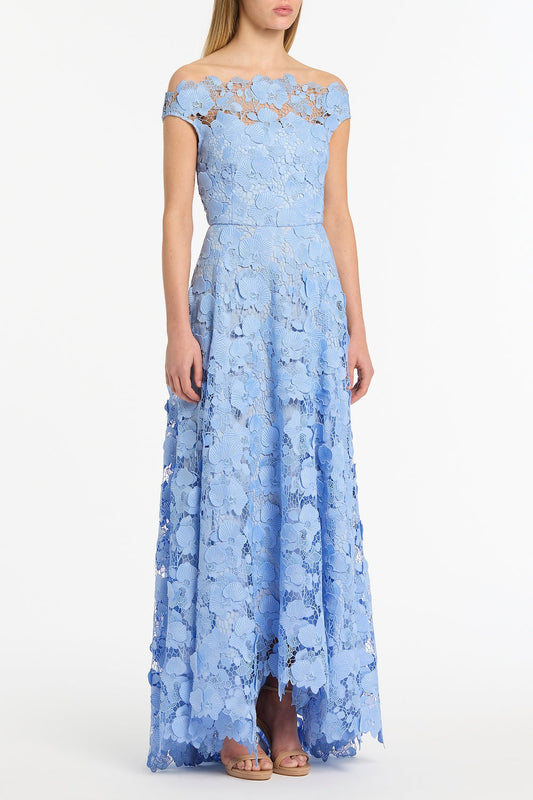 Carla Zampatti Celeste 3D Lace Off-Shoulder Gown (Blue)