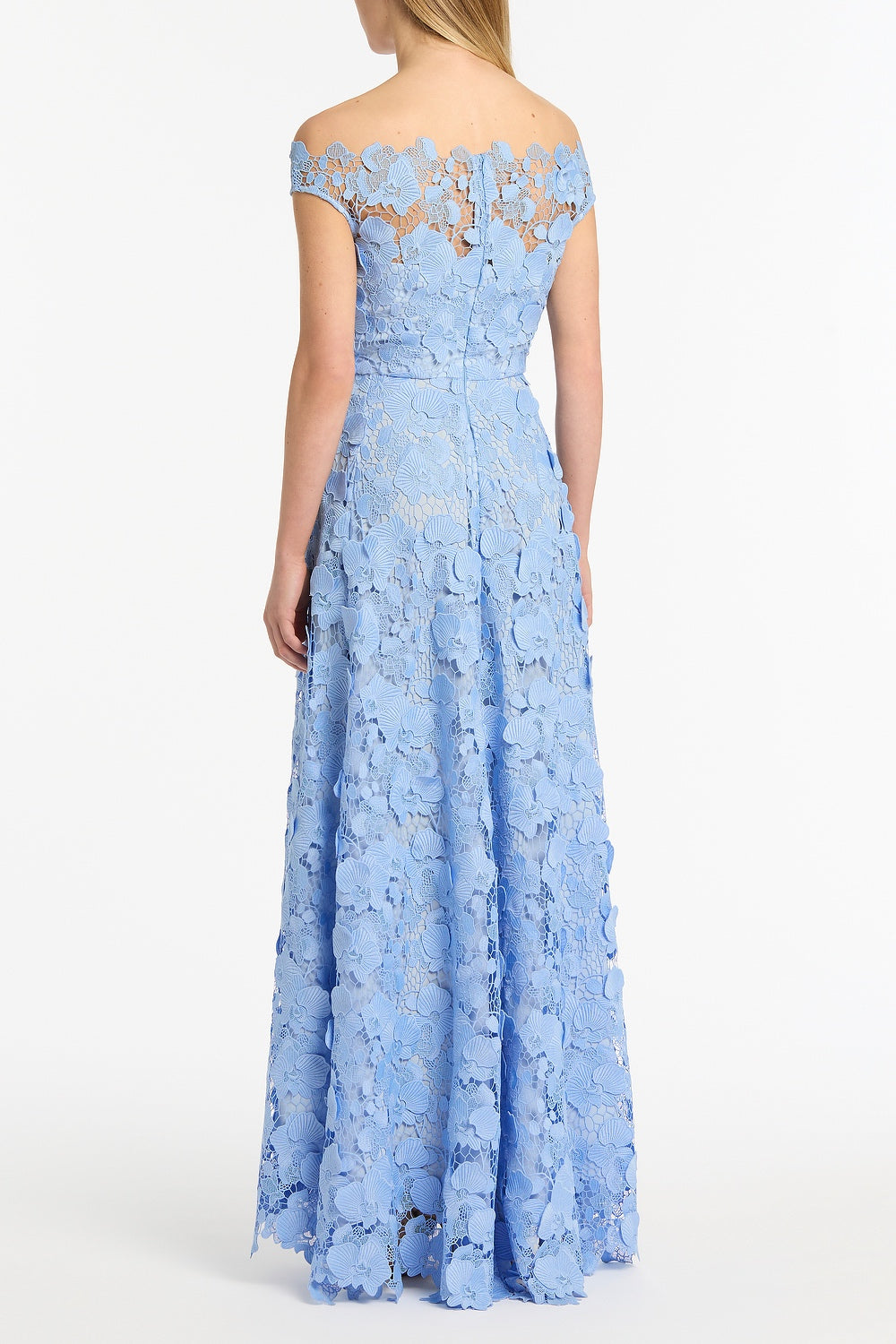 Carla Zampatti Celeste 3D Lace Off-Shoulder Gown (Blue)