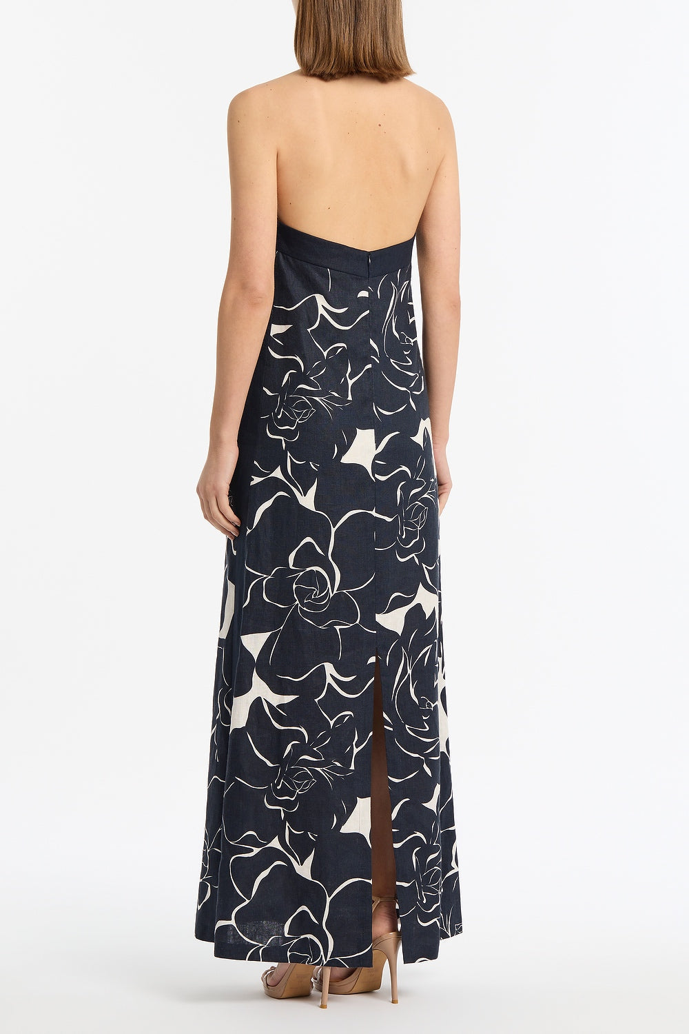 Carla Zampatti Celestial Petals Linen Halter Neck Dress (Navy)