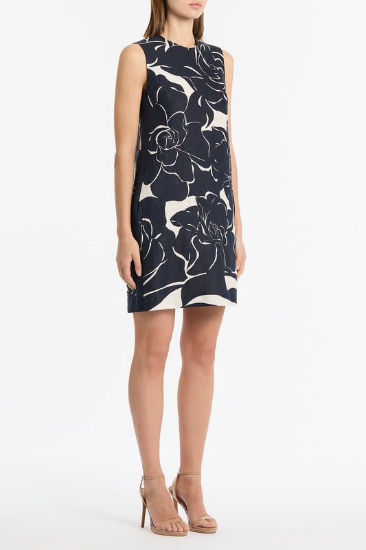 Carla Zampatti Celestial Petals Linen Shift Dress (Navy)