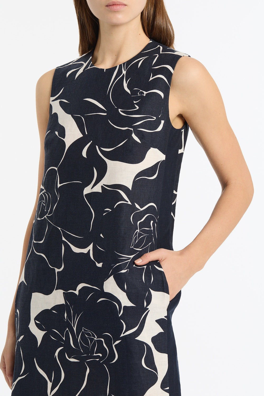 Carla Zampatti Celestial Petals Linen Shift Dress (Navy)