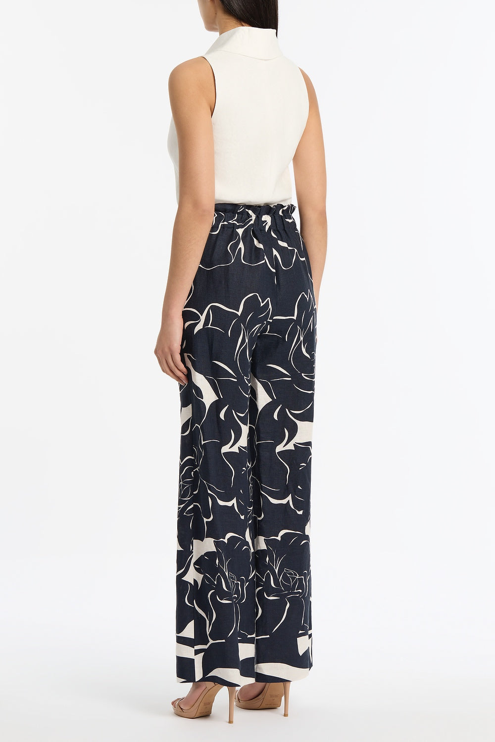 Carla Zampatti Celestial Petals Linen Tie Waist Pant (Navy)