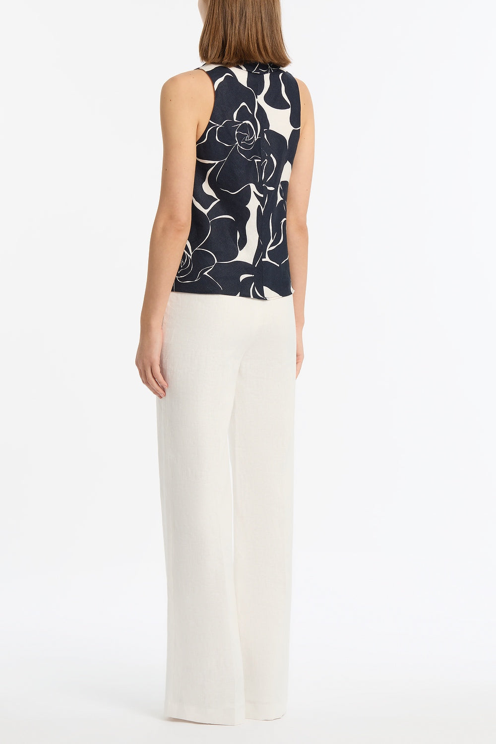 Carla Zampatti Celestial Petals Linen Folded Collar Top (Navy)