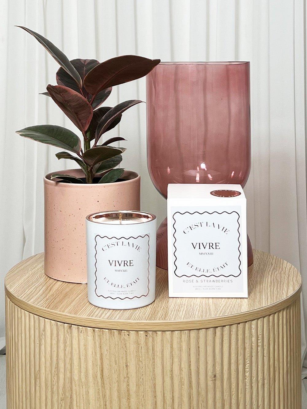Image of Decor. Product name - C'est La Vie Vivre Candle Rose in Rose colour by brand - Cedargris