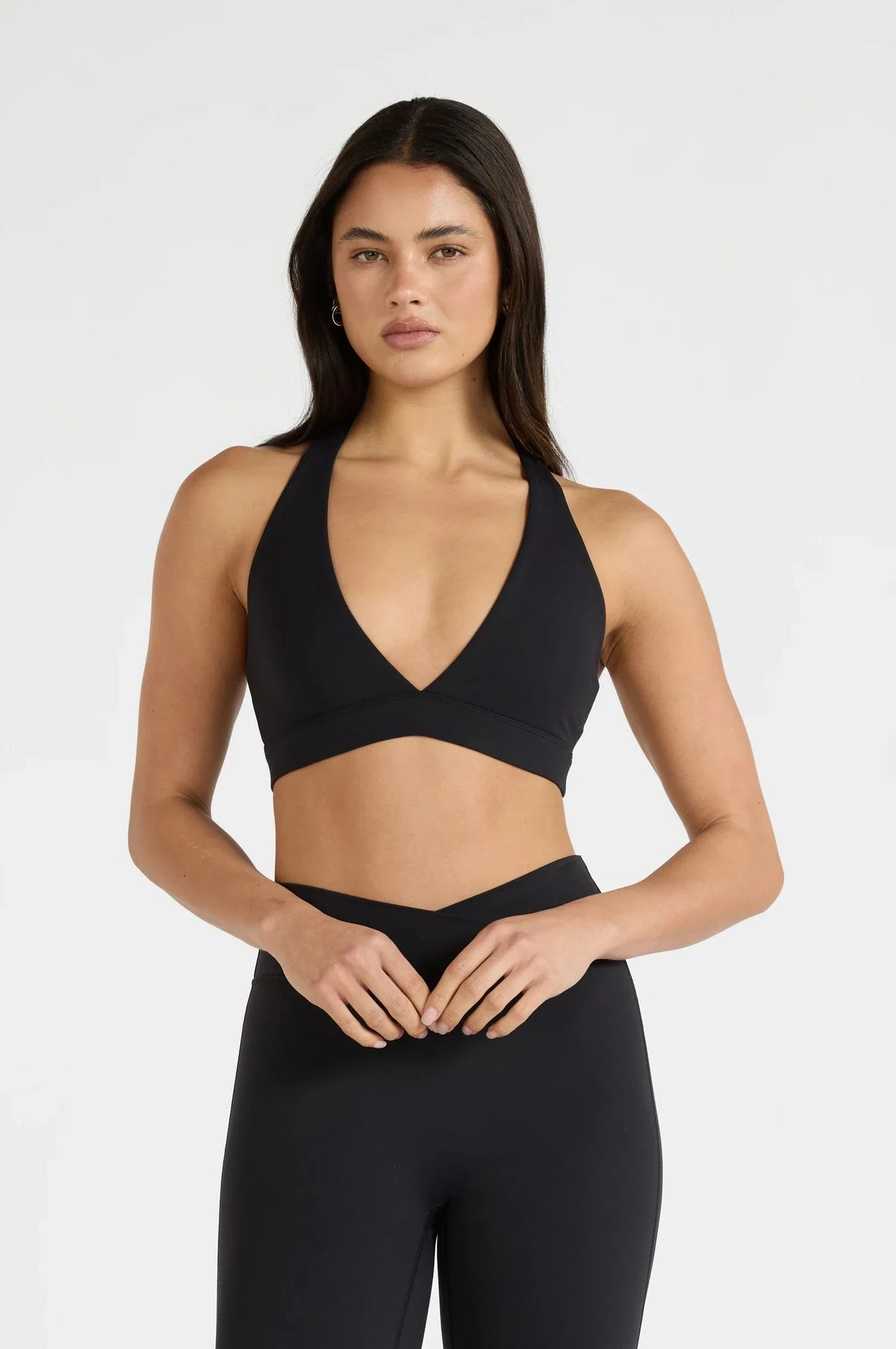 Image of Activewear. Product name - ALLFENIX CloudCore Deep V-Neck Sports Bra in Black colour by brand - All Fenix