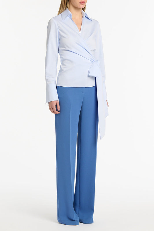 Carla Zampatti Chambray Wrap Top (Blue)
