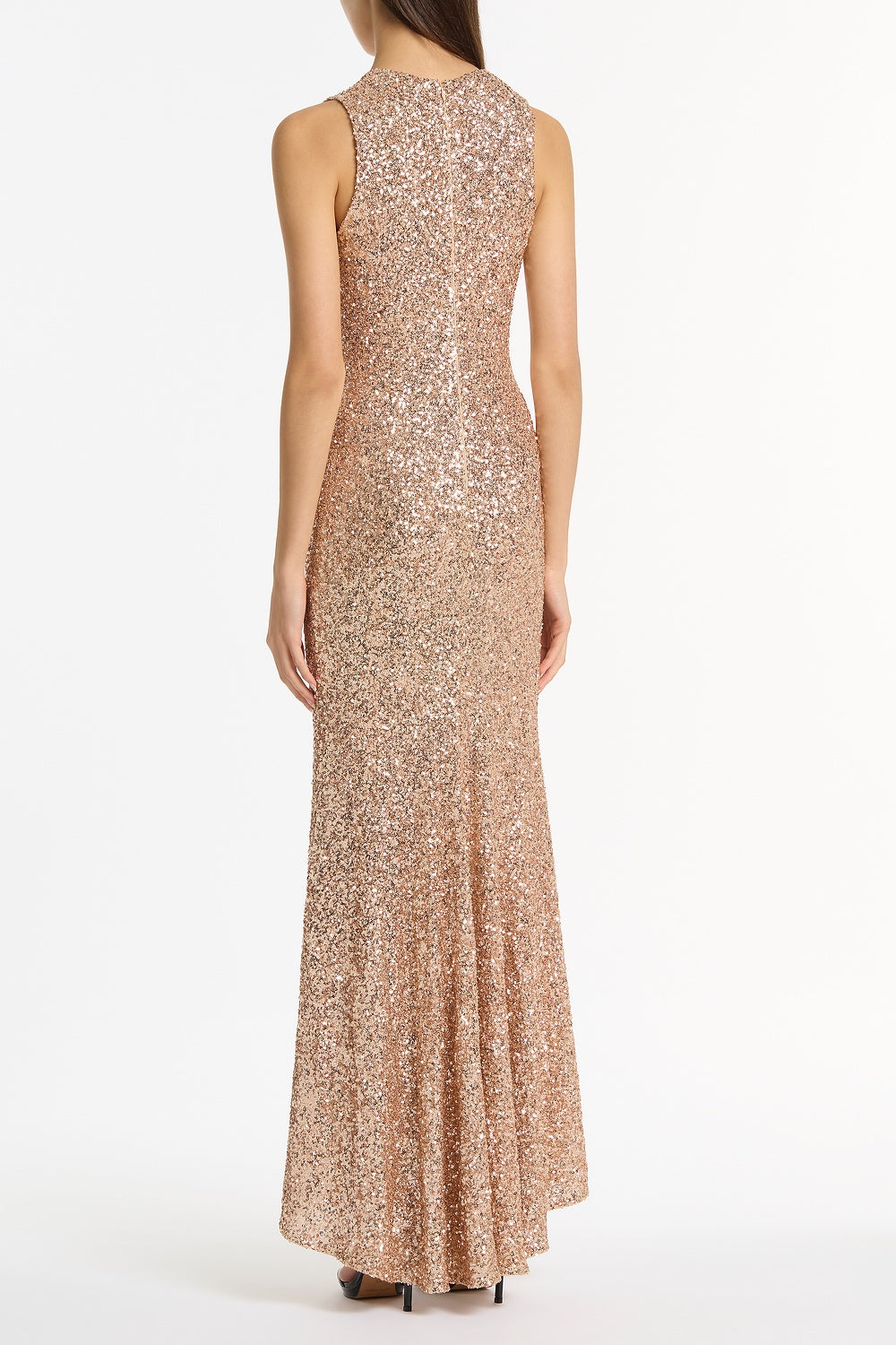 Carla Zampatti Champagne Crushed Sequin V-Neck Gown (Gold)