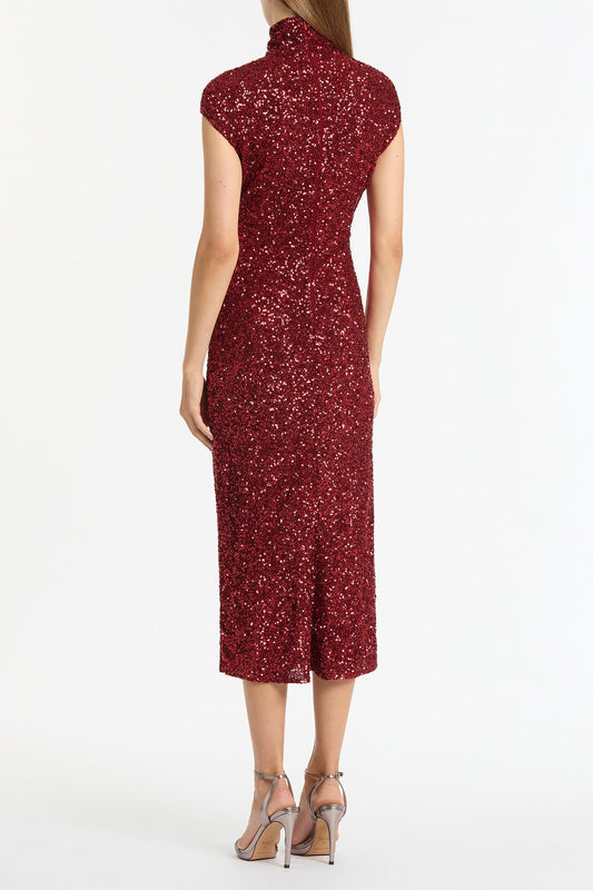 Carla Zampatti Cherry Crushed Sequin Cap Sleeve Midi Dress (Red)
