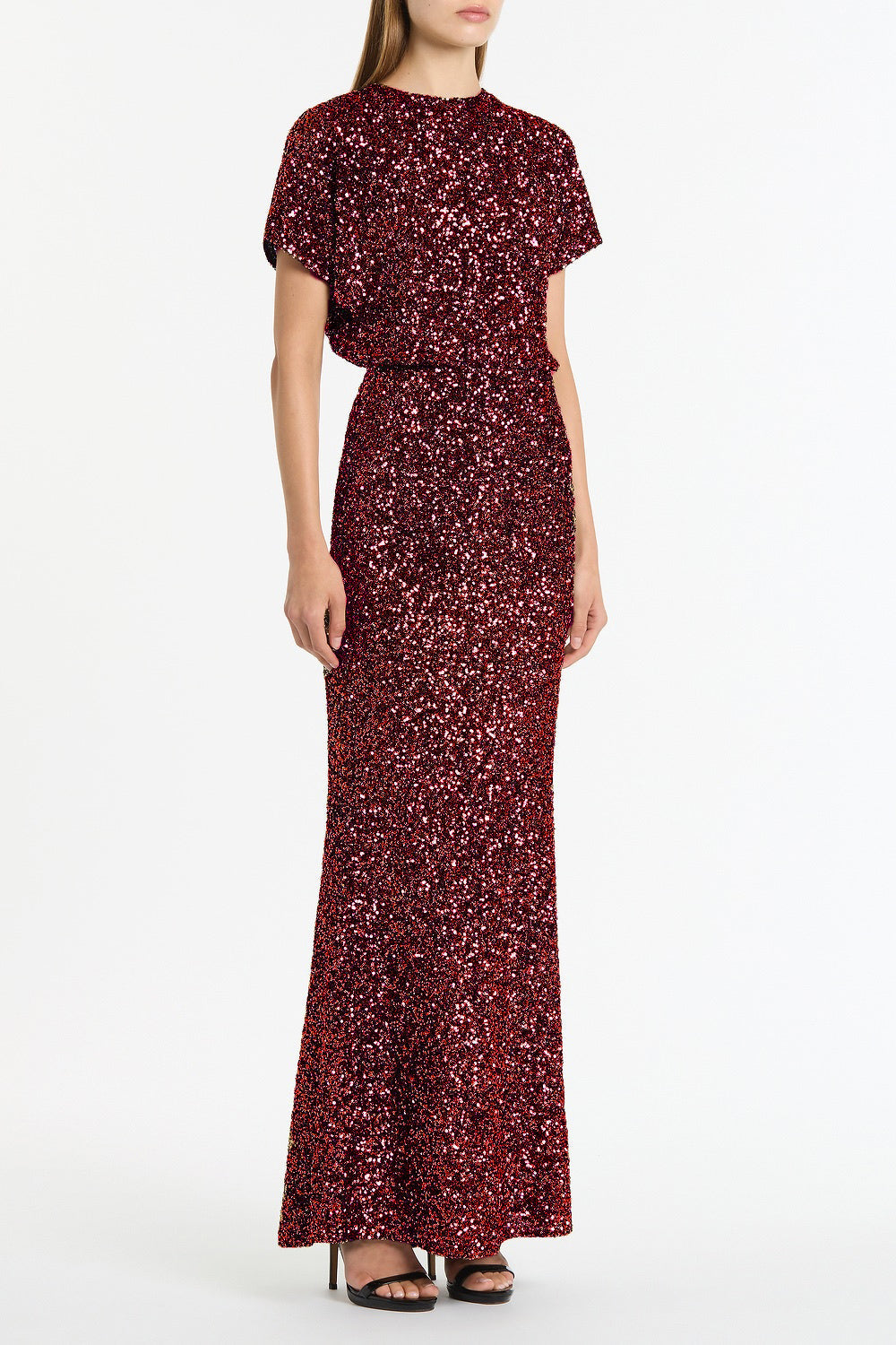 Carla Zampatti Cherry Crushed Sequin Column Skirt (Red)