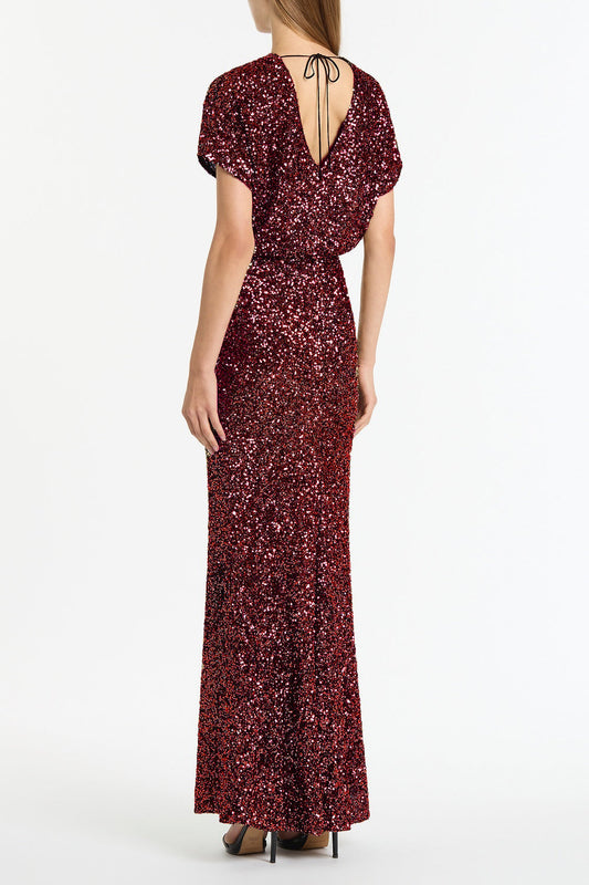 Carla Zampatti Cherry Crushed Sequin Column Skirt (Red)