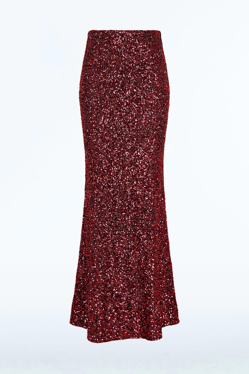 Carla Zampatti Cherry Crushed Sequin Column Skirt (Red)