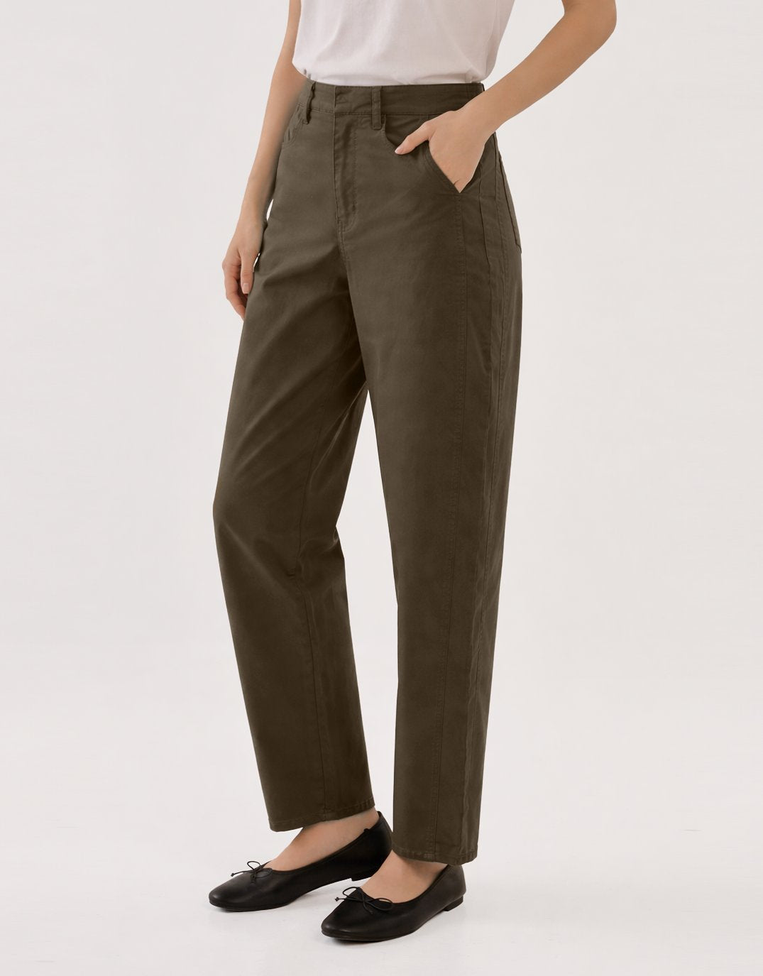 Betty Basics Barrel Leg Chino (Khaki Green)