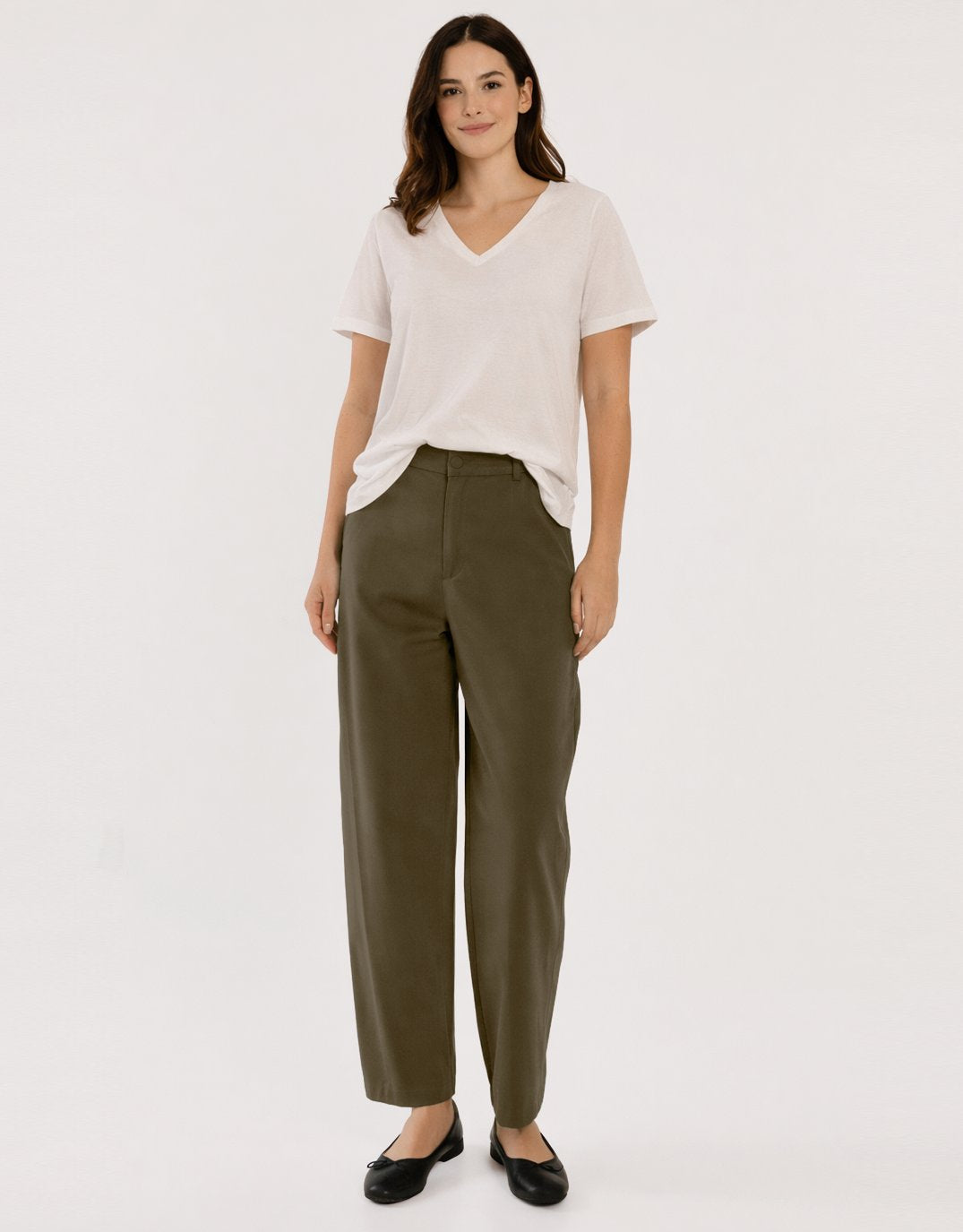 Betty Basics Barrel Leg Chino (Khaki Green)