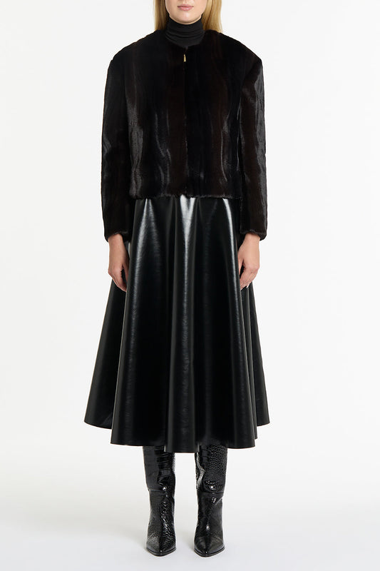 Image of Coats & Jackets. Product name - Chocolate Moray Faux Fur Jacket in Brown colour by brand - Carla Zampatti