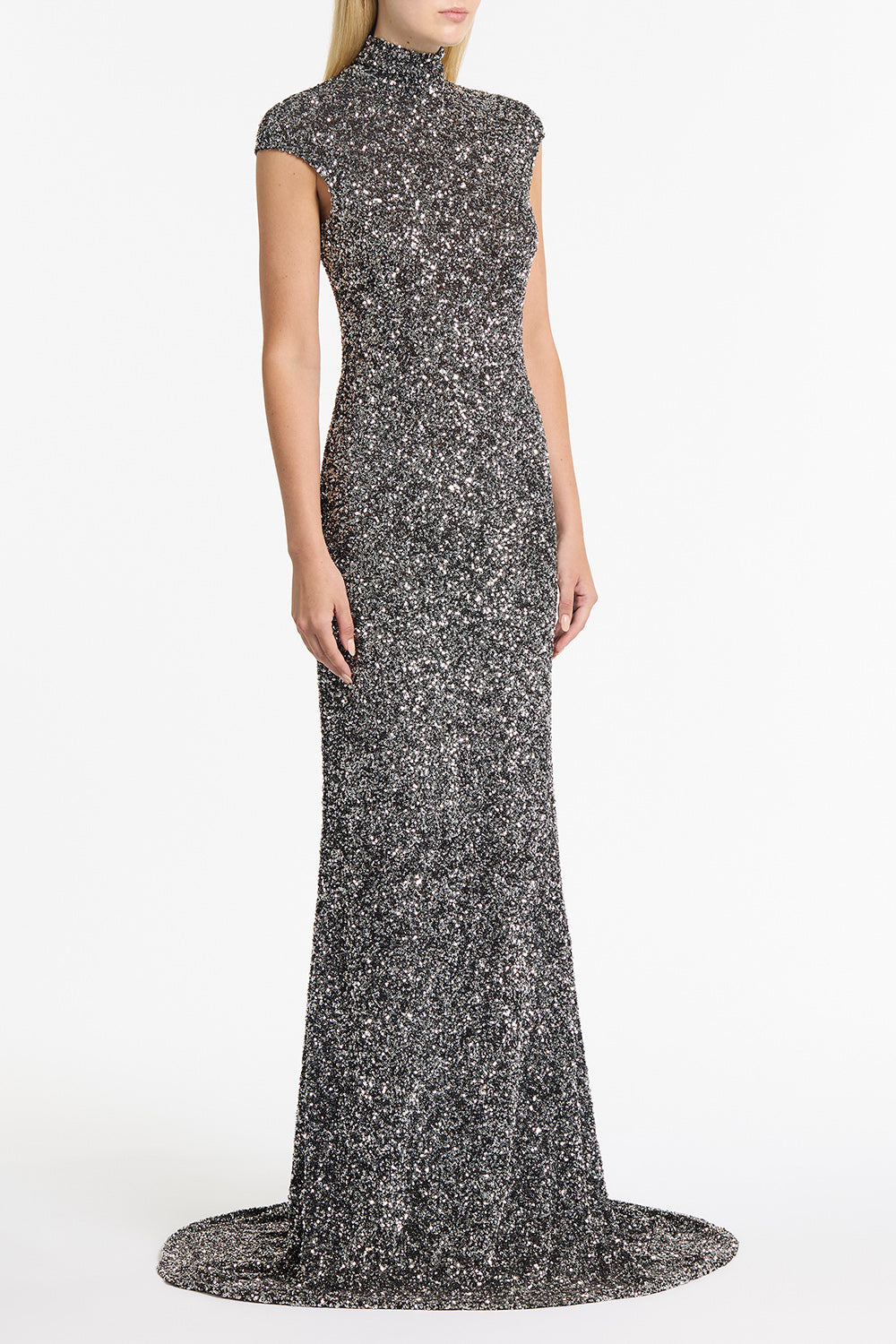Carla Zampatti Chrome Crushed Sequin Polo Gown (Grey)