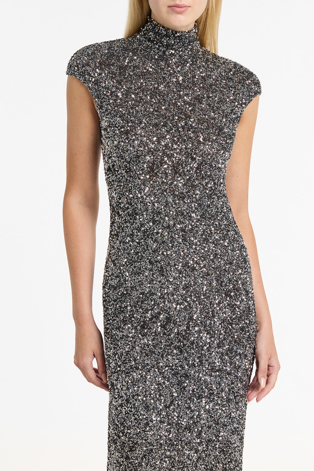 Carla Zampatti Chrome Crushed Sequin Polo Gown (Grey)