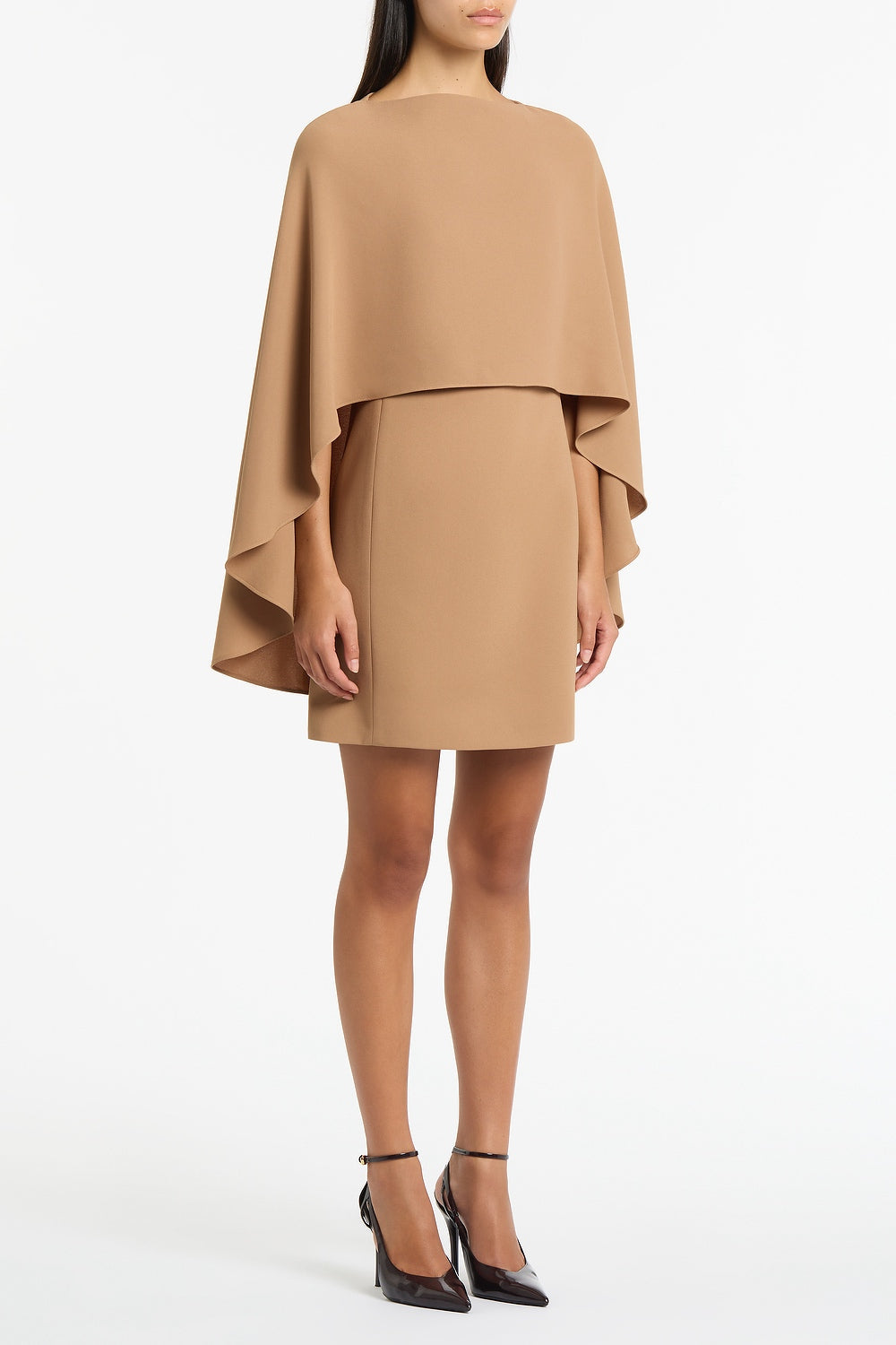 Carla Zampatti Cinnamon Crepe Cape Mini Dress (Brown)