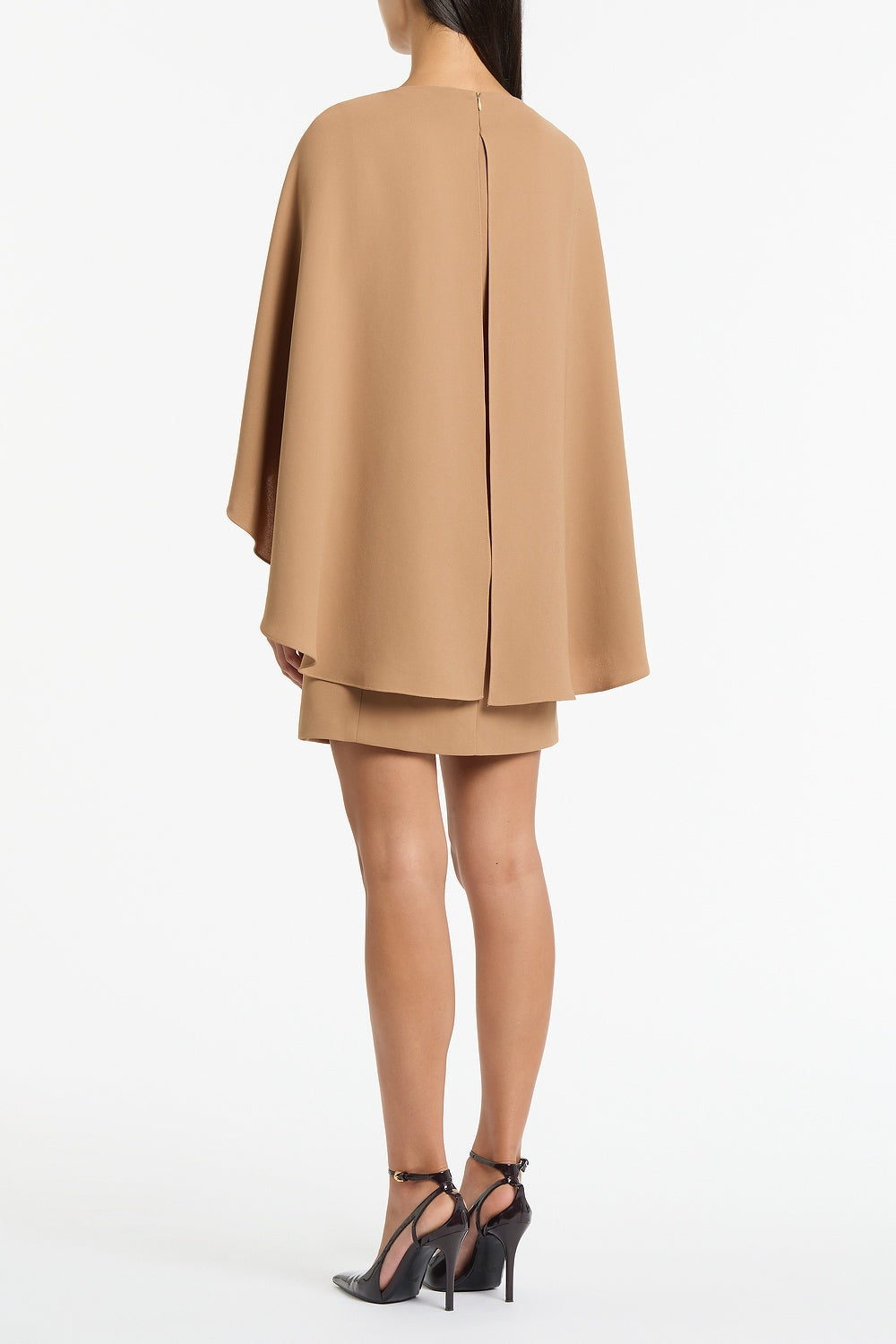 Carla Zampatti Cinnamon Crepe Cape Mini Dress (Brown)