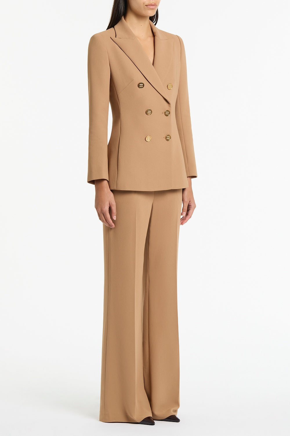 Carla Zampatti Cinnamon Crepe Peaked Double Breasted Jacket (Brown)