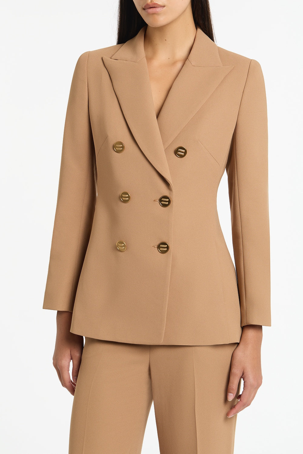 Carla Zampatti Cinnamon Crepe Peaked Double Breasted Jacket (Brown)
