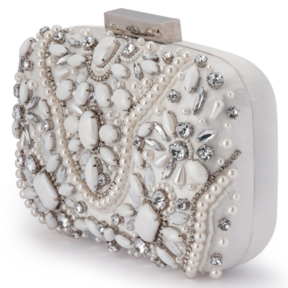 Olga Berg CLARISE Jewelled Clutch (White)