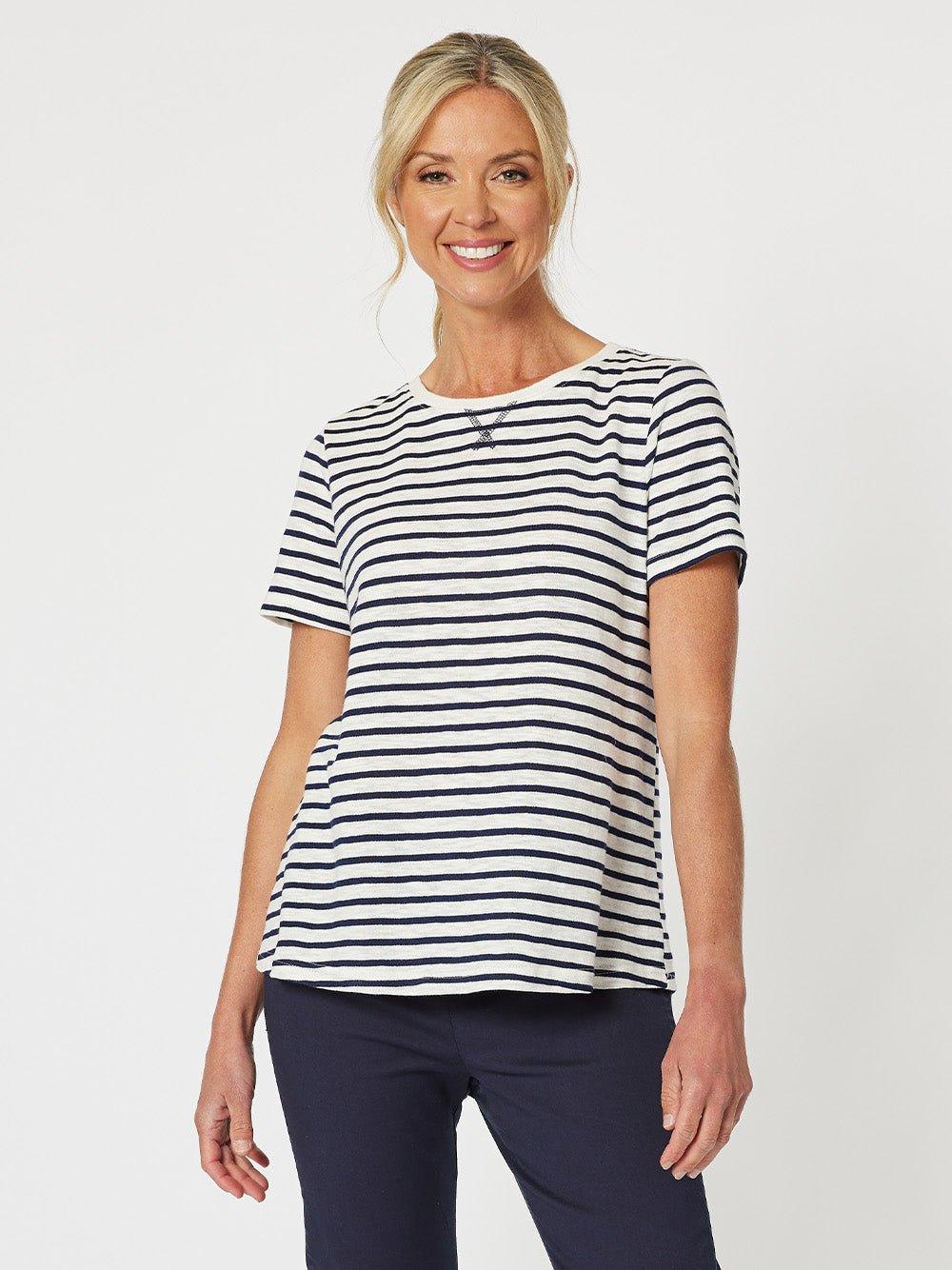 Image of T-Shirts. Product name - Classic Stripe Tee Navy in Navy colour by brand - Gordon Smith