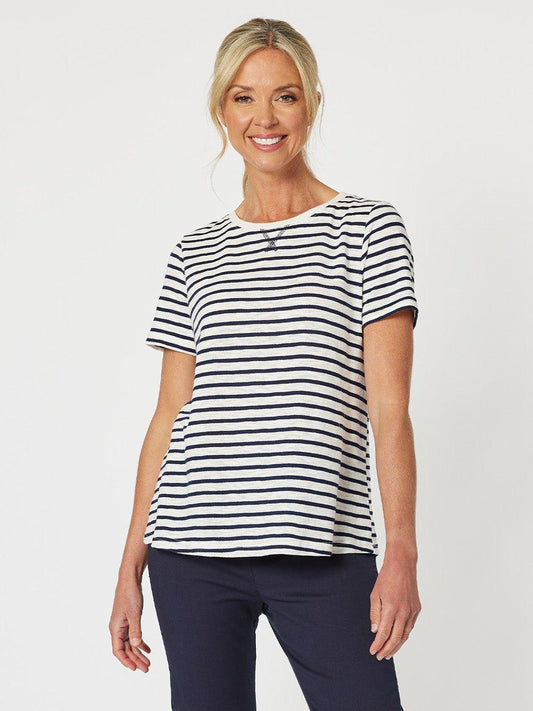 Image of T-Shirts. Product name - Classic Stripe Tee Navy in Navy colour by brand - Gordon Smith