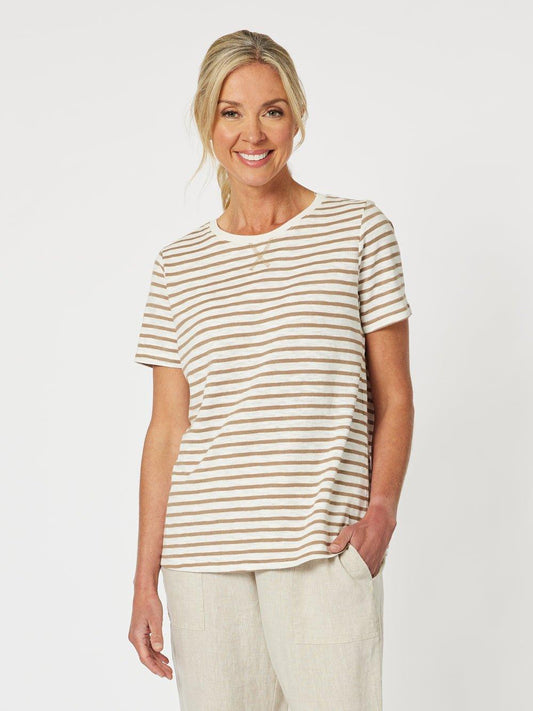 Image of T-Shirts. Product name - Classic Stripe Tee Natural in Natural colour by brand - Gordon Smith