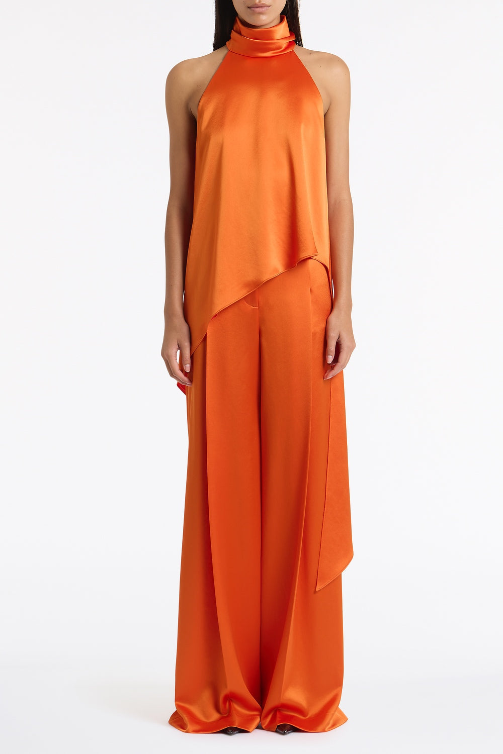 Carla Zampatti Clementine Satin Acetate Deep Pleat Pant (Orange)