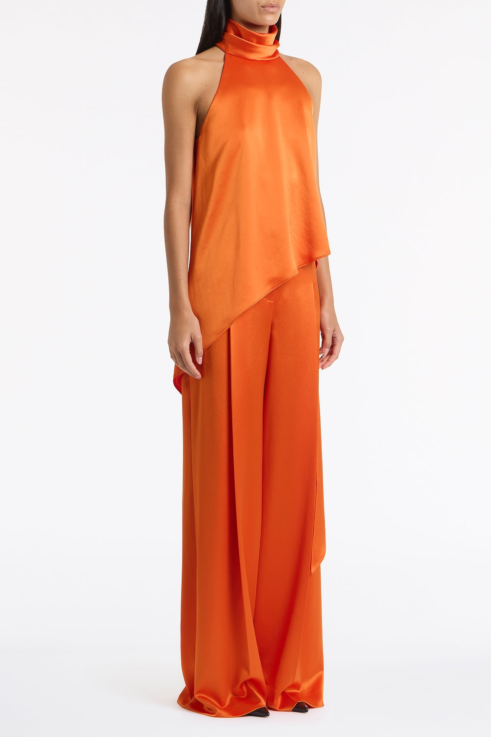 Carla Zampatti Clementine Satin Acetate Draped Asymmetric Top (Orange)