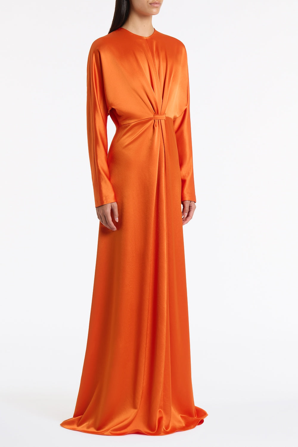 Carla Zampatti Clementine Satin Acetate Draped Soft Sleeve Dress (Orange)