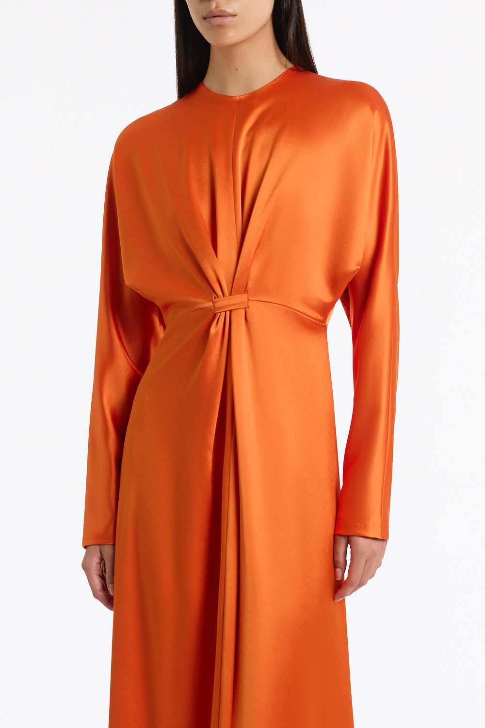Carla Zampatti Clementine Satin Acetate Draped Soft Sleeve Dress (Orange)