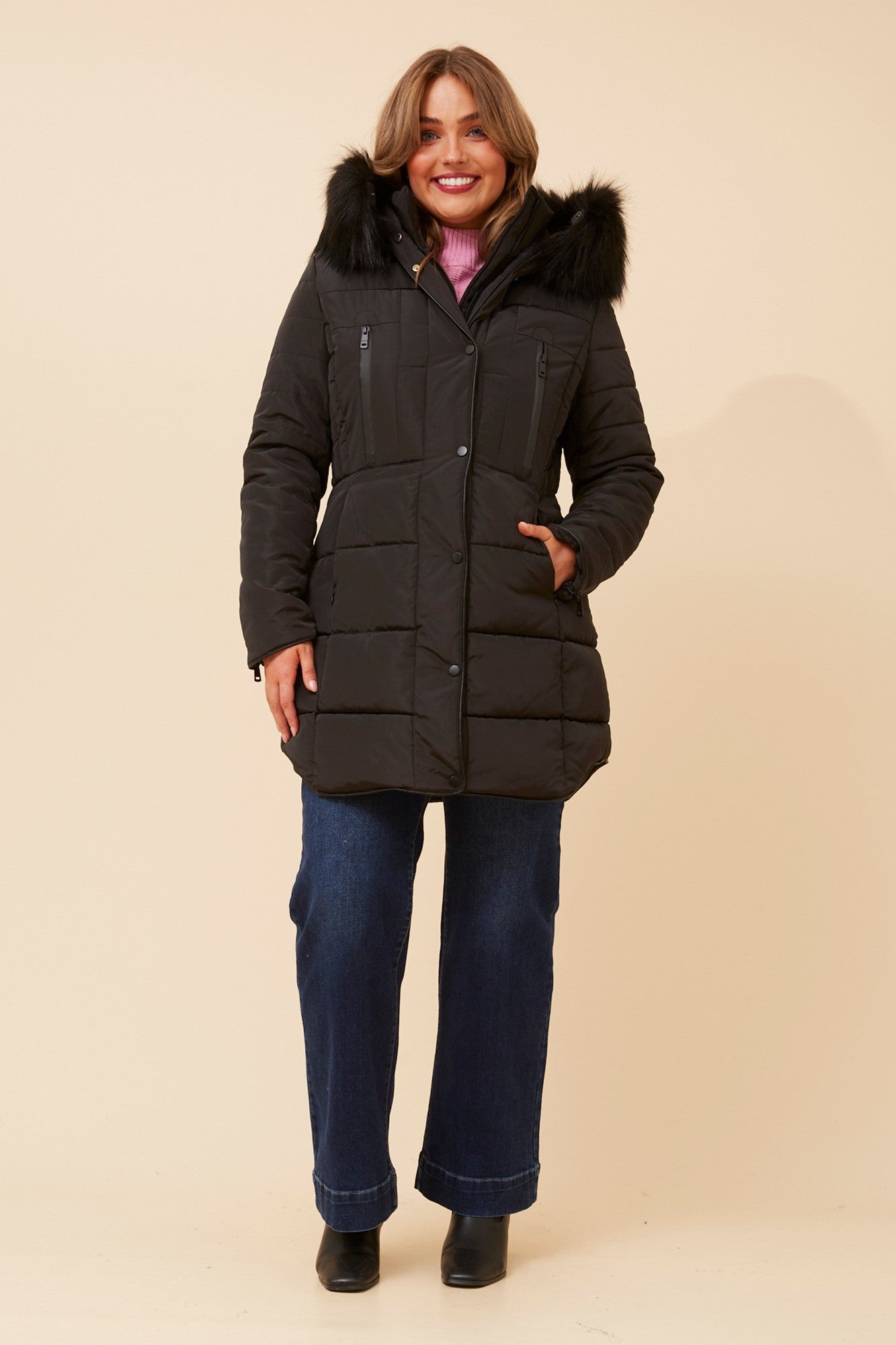 FREYA FAUX FUR PUFFER COAT (Black)