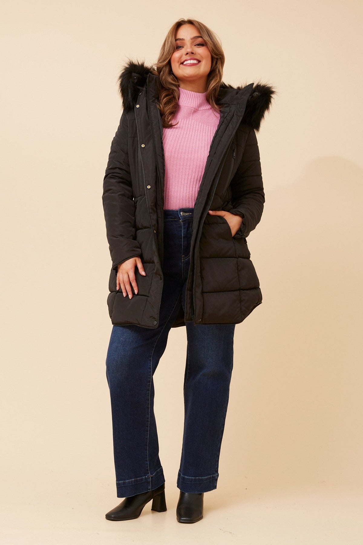 FREYA FAUX FUR PUFFER COAT (Black)