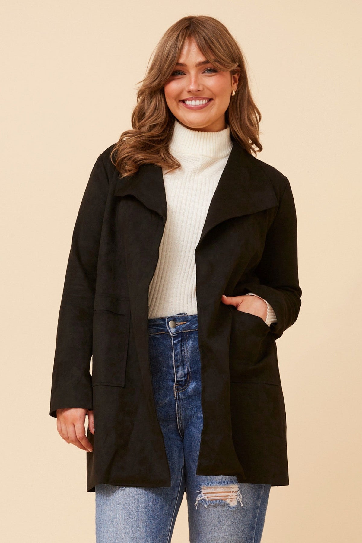 JOSIE FAUX SUEDE COAT (Black)