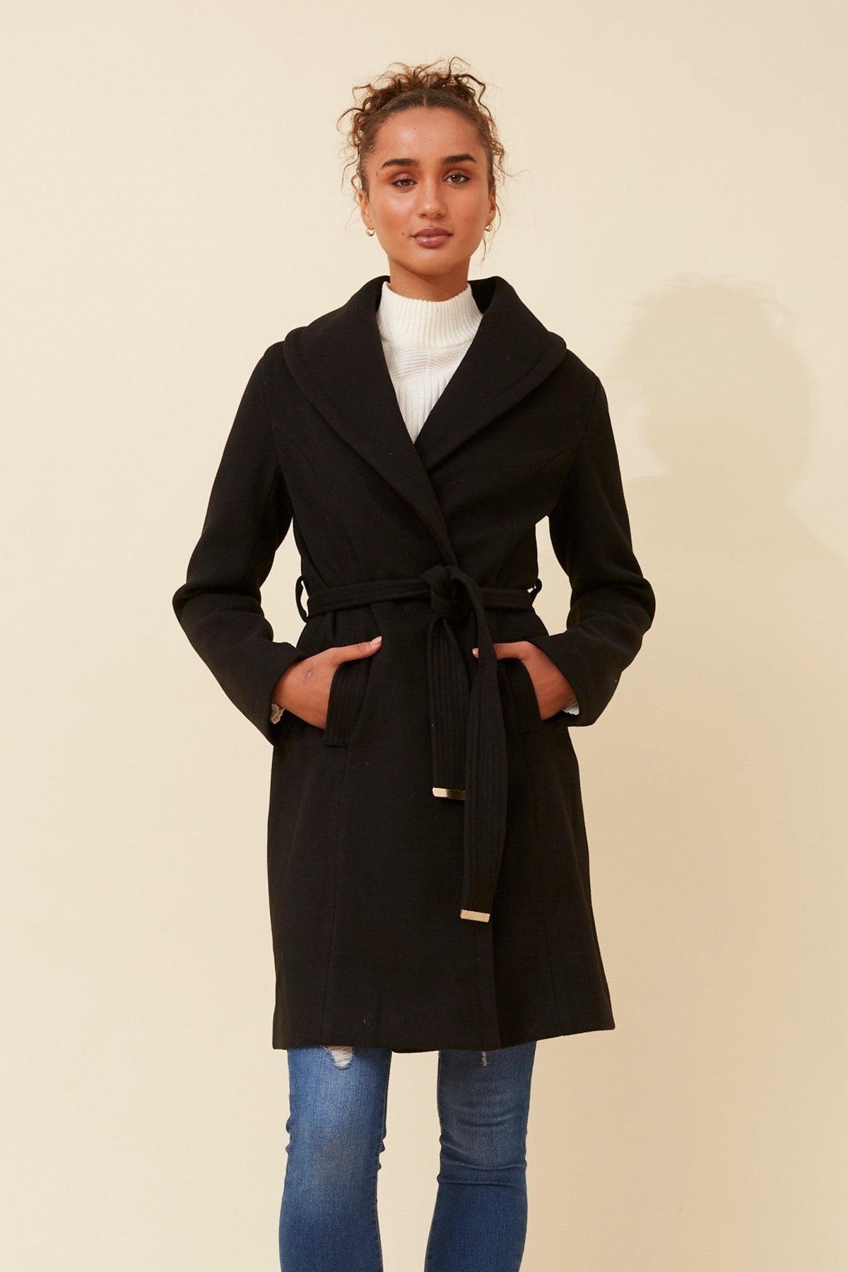 BRIDGET SHAWL COLLAR COAT (Latte)