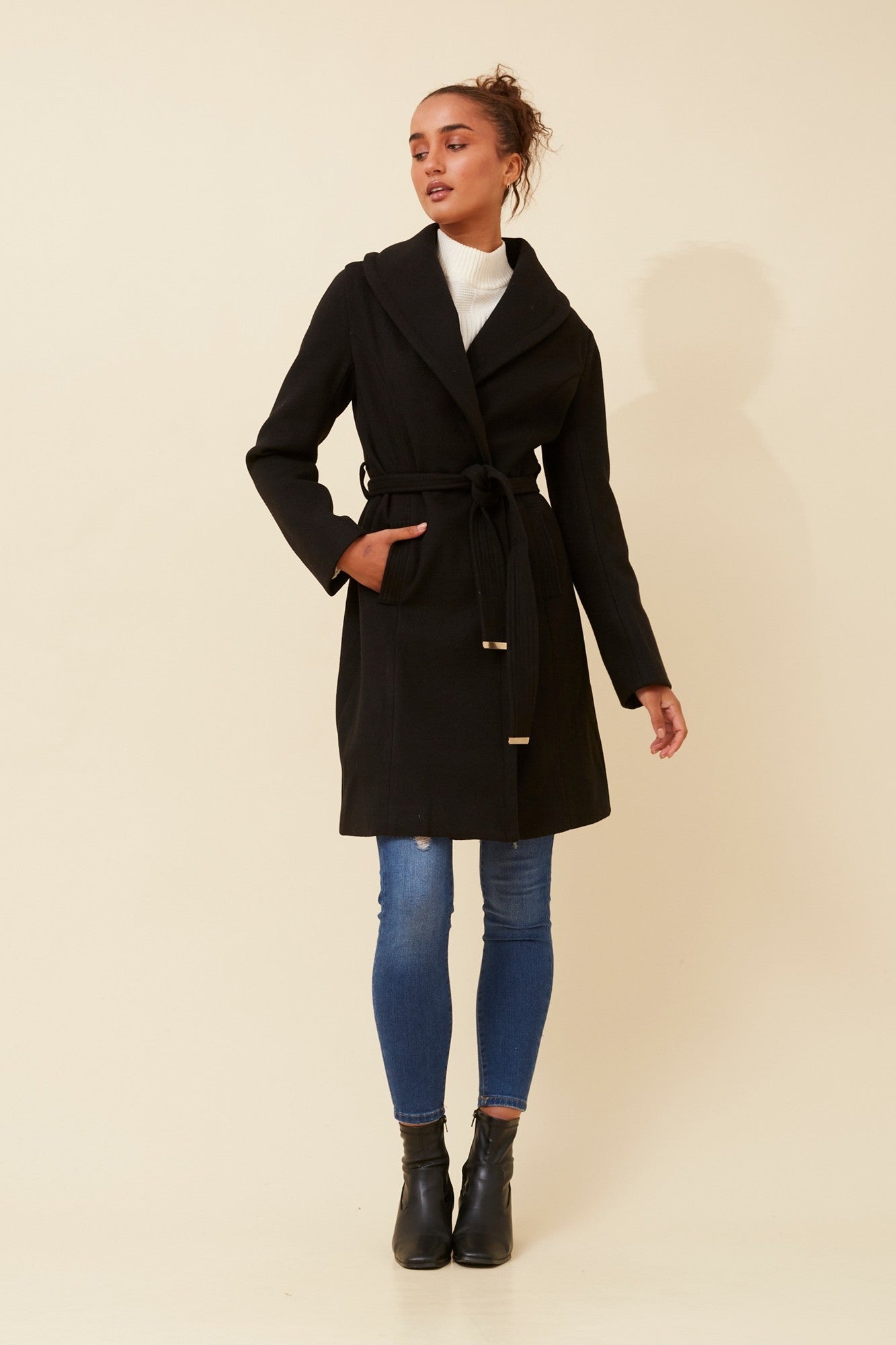 BRIDGET SHAWL COLLAR COAT (Latte)