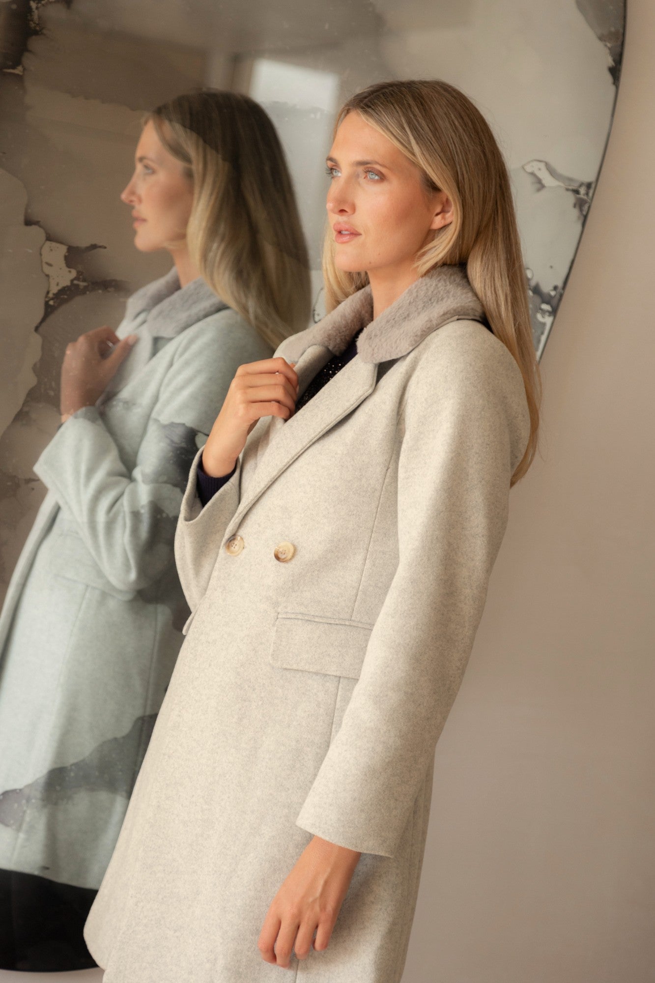 THALIA FAUX FUR TRIM COAT (Pink Marl)