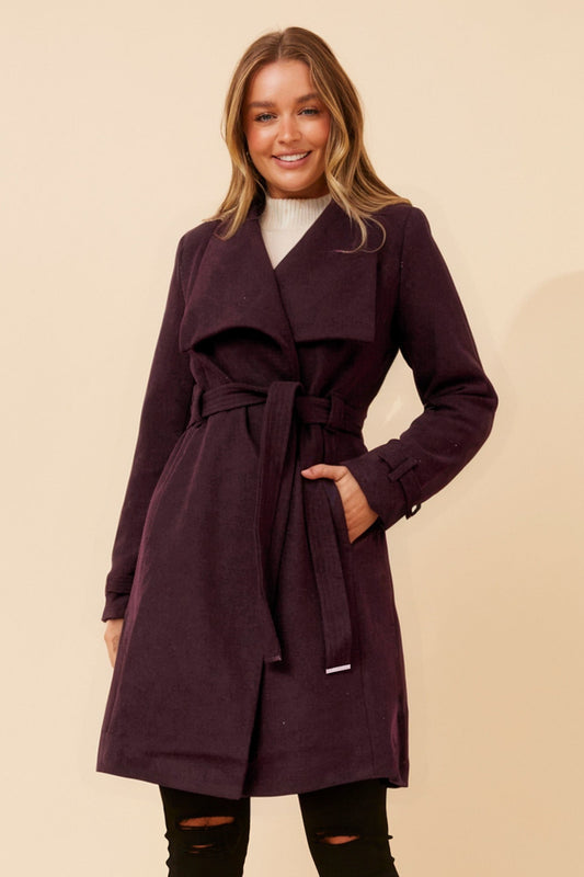 Image of Scarves & Shawls. Product name - TESSLYN SOLID WRAP COAT in Camel colour by brand - Caroline Morgan Australia