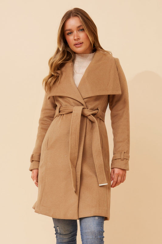 TESSLYN SOLID WRAP COAT (Camel)