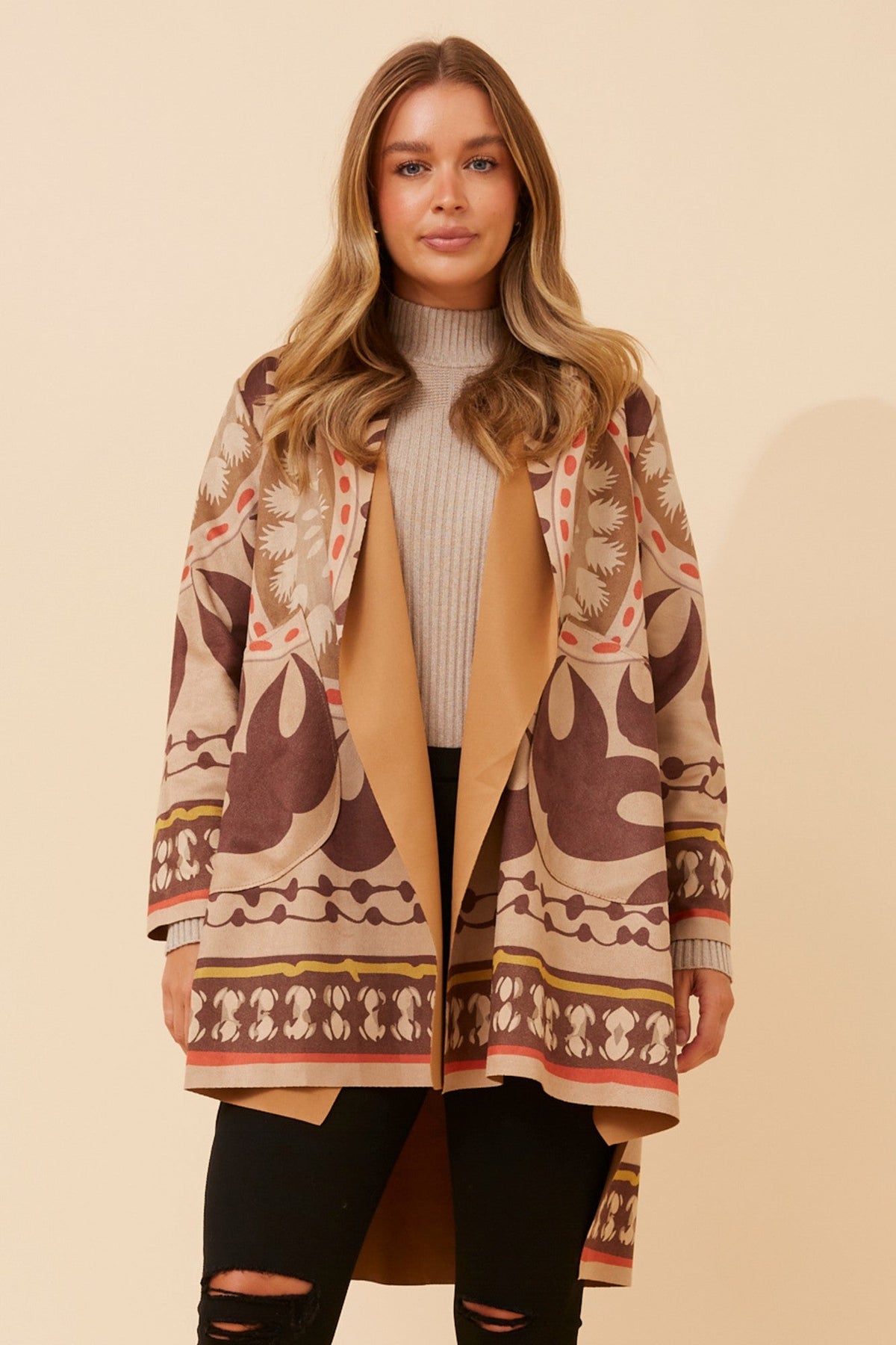 KERENA FAUX SUEDE COAT (Tan)
