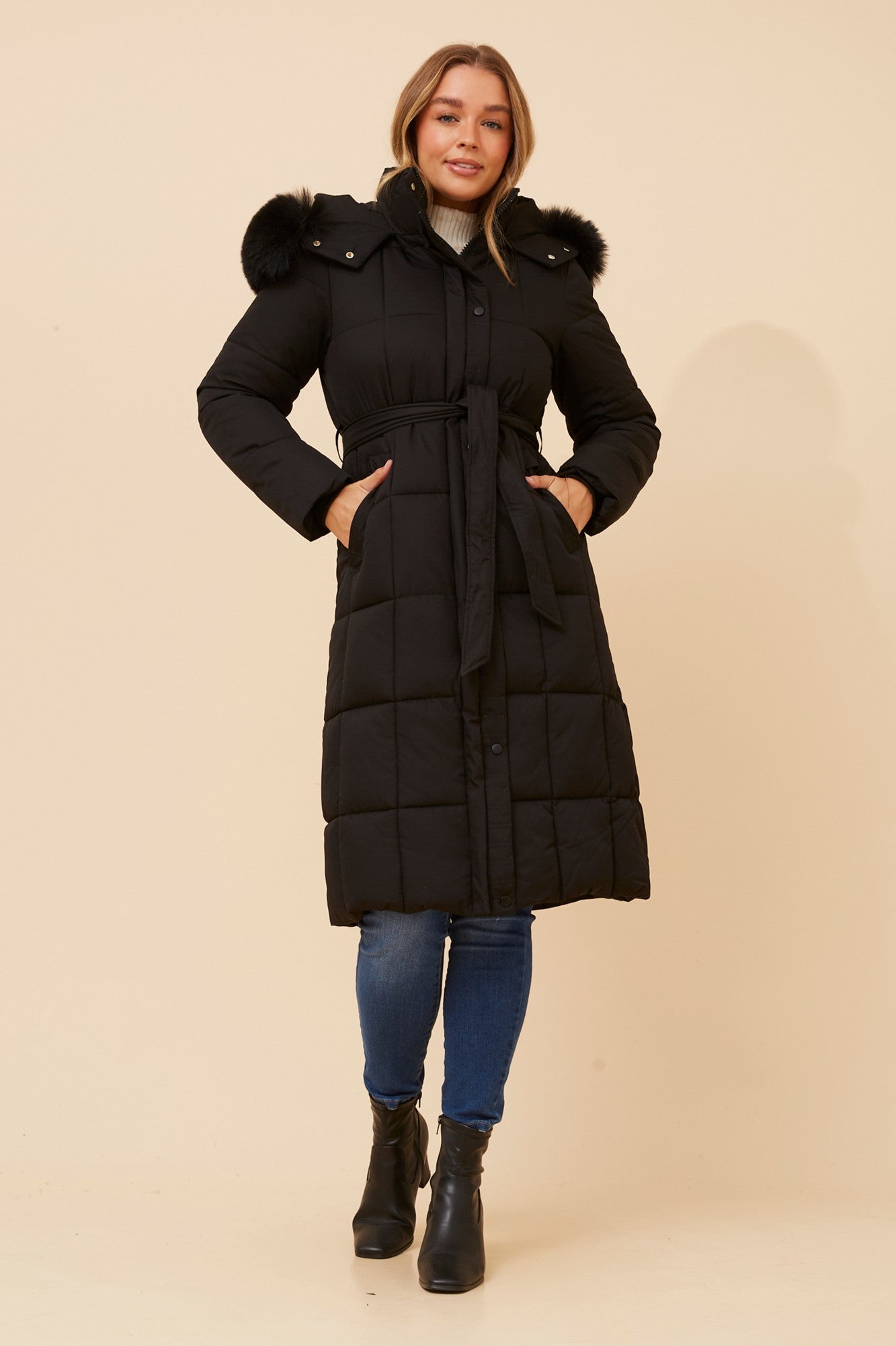 ELVERA SOLID PUFFER COAT (Beige)