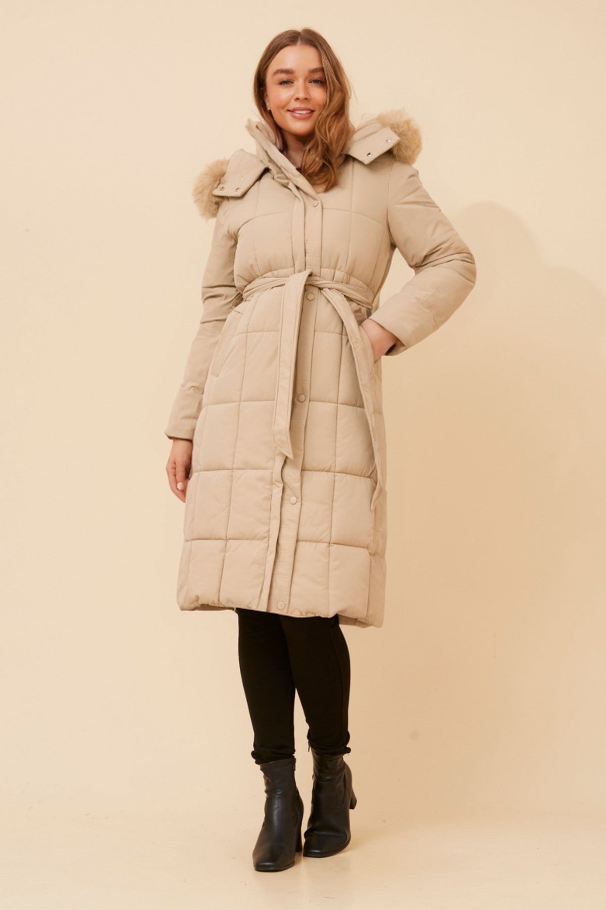 ELVERA SOLID PUFFER COAT (Beige)